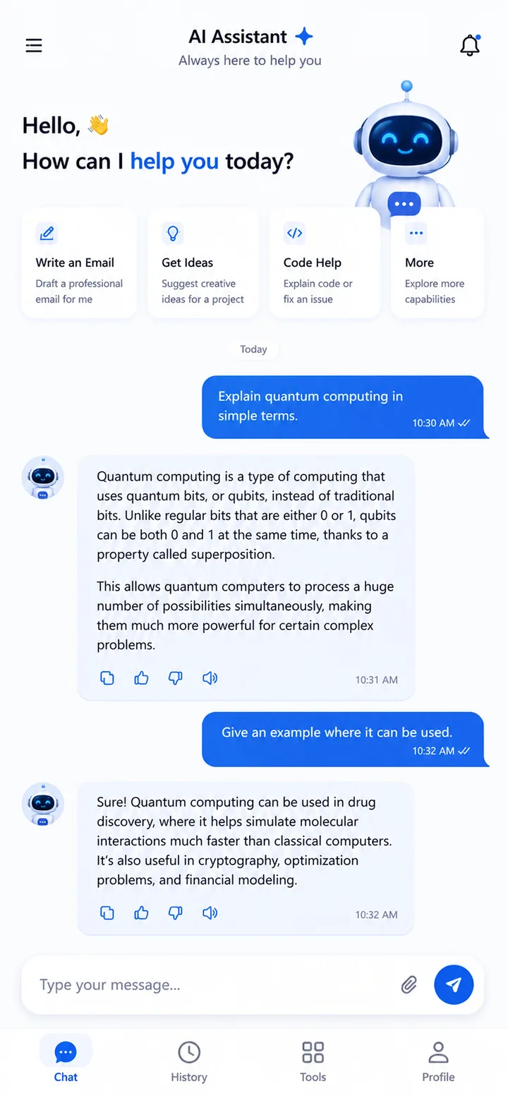AI assistant app screen