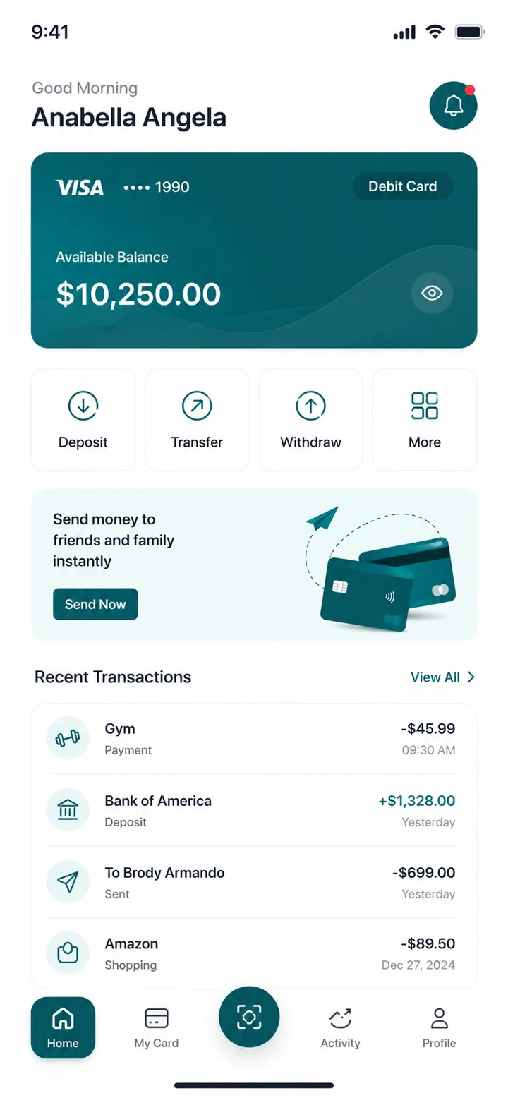 Fintech wallet app screen