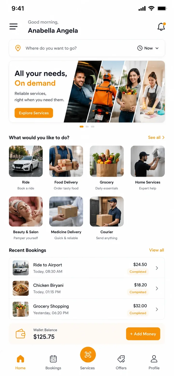 On-demand home services app screen